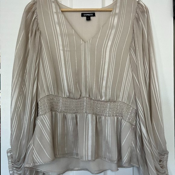 EXPRESS V-NECK PEPLUM BLOUSE WITH SILVER STRIPES - Picture 1 of 2